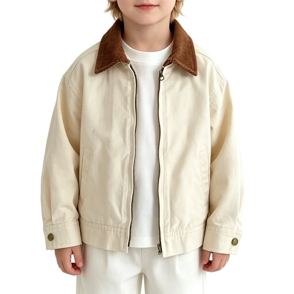 YunPes Boys Denim Jacket Full Zip Fashion Baggy Collar Jean Jacket Vintage Cargo Outerwear for Kids Fall Winter Casual Versatile Clothes