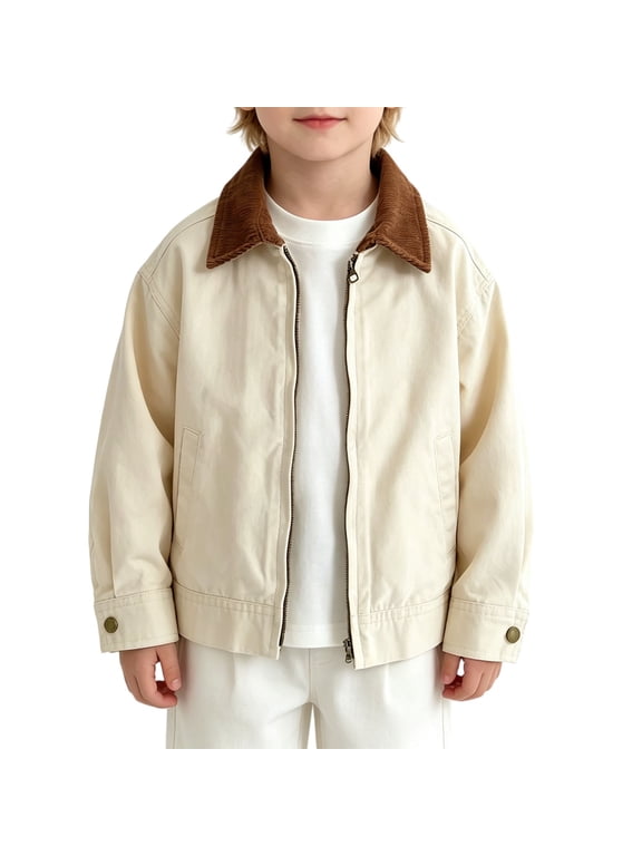 Boys Denim Jacket Full Zip Fashion Baggy Collar Jean Jacket Vintage Cargo Outerwear for Kids Fall Winter Casual Versatile Clothes