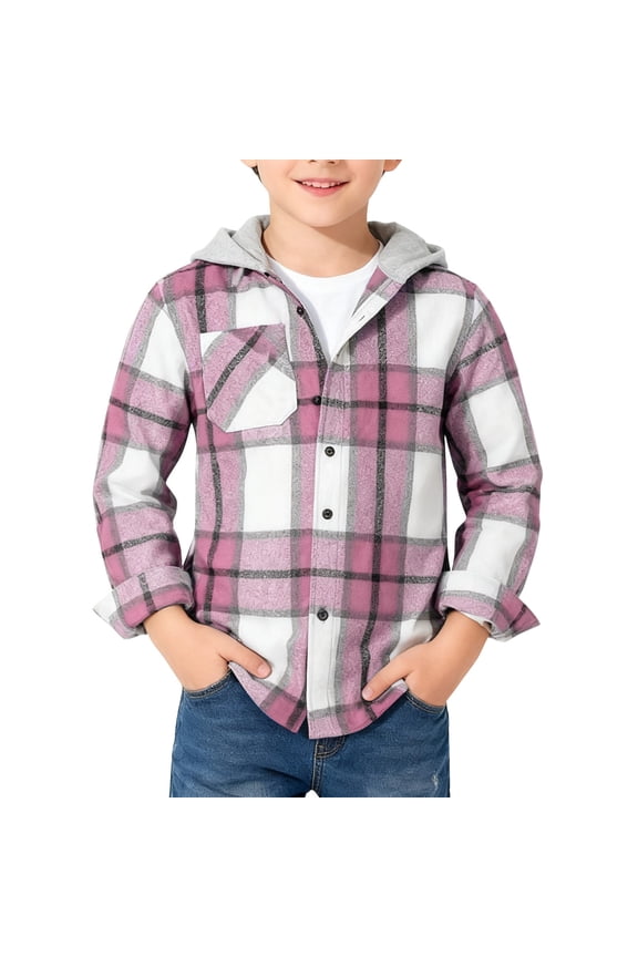 Boys Flannel Buffalo Plaid Hooded Jacket Button Down Oversized Cotton Coat Fall Winter Warm Christmas Outwear