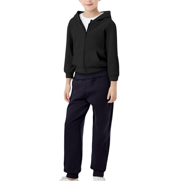 YunPes Boys Girls 2025 Spring and Autumn Solid Color Children's Clothing Zipper Shirt Pants Two Piece Suit