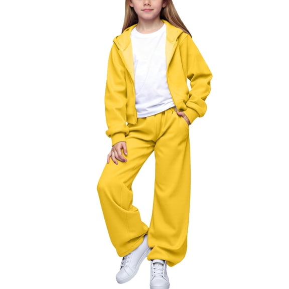 YunPes Boys Girls 3 Piece Outfits Athletic Sweatsuit T-Shirts Zip up Hooded Jacket Baggy Wide Leg Track Pants Sets for Kids
