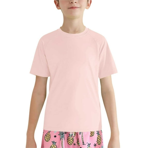 YunPes Boys Girls 50+ Rash Guard Swim Shirts Size 5‐14 Teen Gym Workout Surfing Athletic Short Sleeve Kids Casual Comfy Summer Shirt
