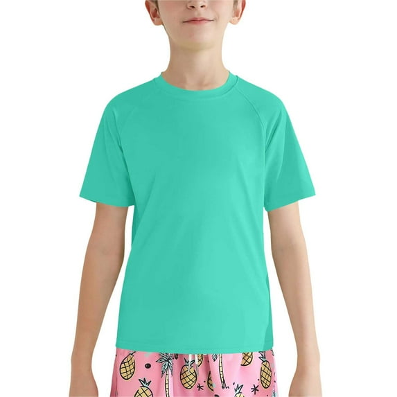 YunPes Boys Girls 50+ Rash Guard Swim Shirts Size 5‐14 Teen Gym Workout Surfing Athletic Short Sleeve Kids Casual Comfy Summer Shirt