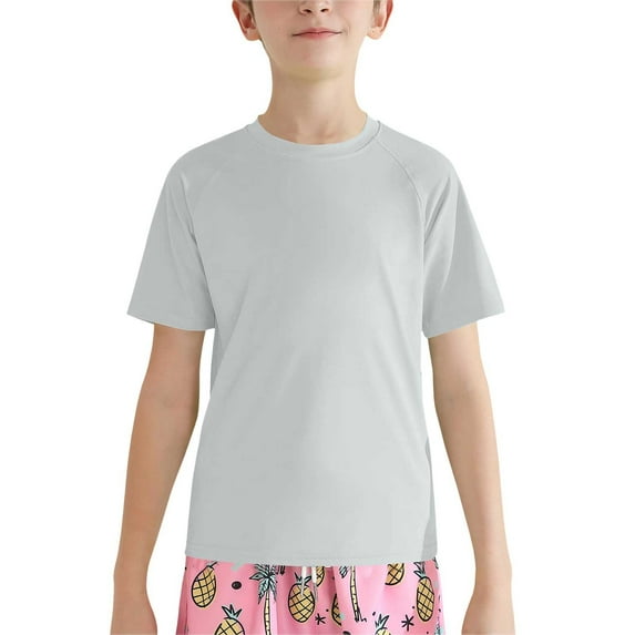 YunPes Boys Girls 50+ Rash Guard Swim Shirts Size 5‐14 Teen Gym Workout Surfing Athletic Short Sleeve Kids Casual Comfy Summer Shirt
