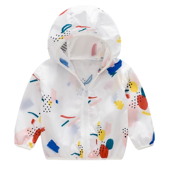 YunPes Boys & Girls Anti-UV Sun Protection Jacket Cartoon Graphic Print Zipp Up Hooded Trench Summer Outdoor Protection Jacket