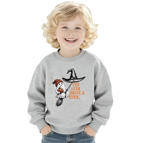 YunPes Boys Girls Cute Ghost Sweatshirt Long Sleeve Crewneck Baggy Pullover Tween Halloween Party Kids Trendy Casual Clothes