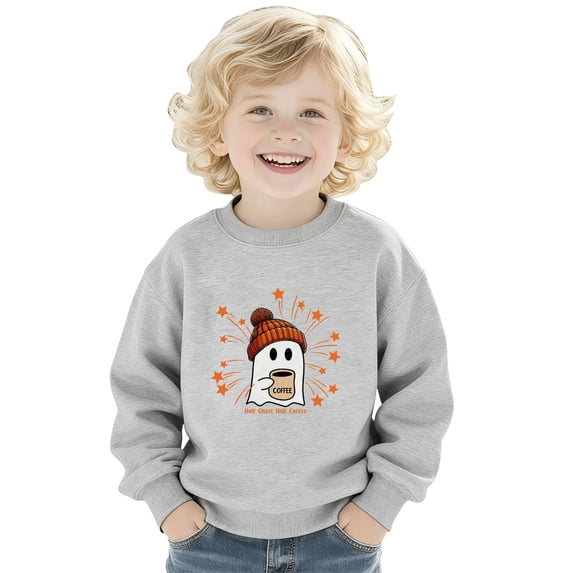 YunPes Boys Girls Cute Ghost Sweatshirt Long Sleeve Crewneck Baggy Pullover Tween Halloween Party Kids Trendy Casual Clothes