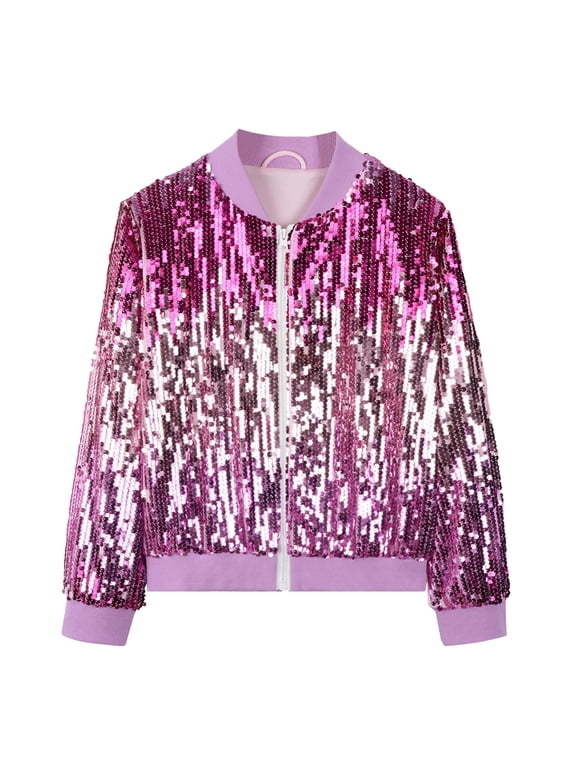 Boys Girls Glitter Sequin Jacket Teen Zip Up Sparkly Lightweight Stage Coat Birthday Party Winter Funny Outwear