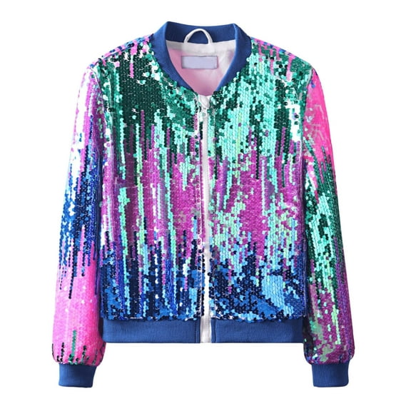 YunPes Boys Girls Glitter Sequin Jacket Teen Zip Up Sparkly Lightweight Stage Coat Birthday Party Winter Funny Outwear