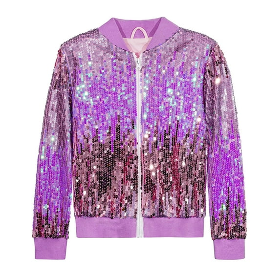 YunPes Boys Girls Glitter Sequin Jacket Teen Zip Up Sparkly Lightweight Stage Coat Birthday Party Winter Funny Outwear