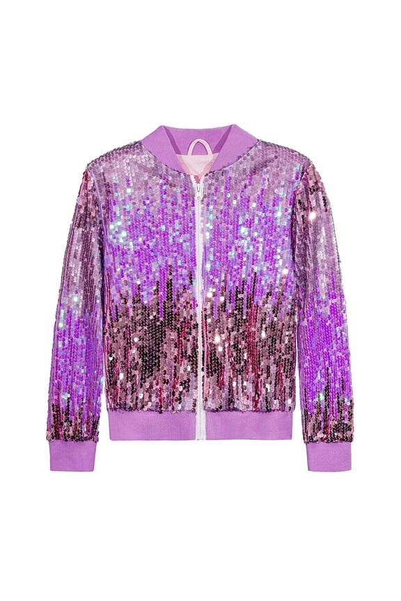 Boys Girls Glitter Sequin Jacket Teen Zip Up Sparkly Lightweight Stage Coat Birthday Party Winter Funny Outwear