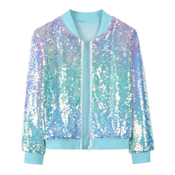 YunPes Boys Girls Glitter Sequin Jacket Teen Zip Up Sparkly Lightweight Stage Coat Birthday Party Winter Funny Outwear
