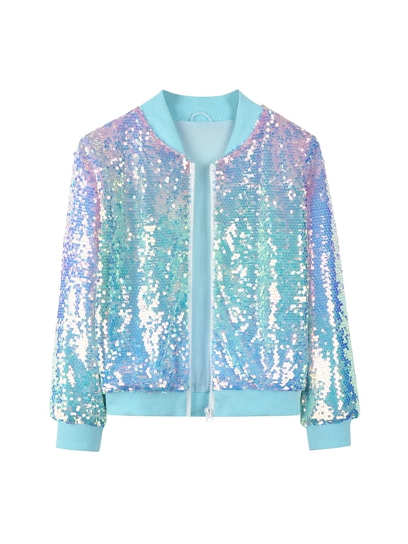 Boys Girls Glitter Sequin Jacket Teen Zip Up Sparkly Lightweight Stage Coat Birthday Party Winter Funny Outwear