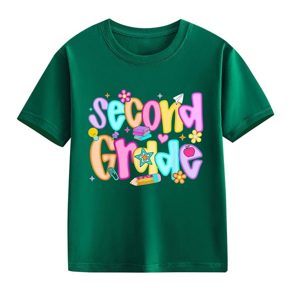 YunPes Boys & Girls Second Grade Graphic Print T-shirt Fashion Versatile Short Sleeve Tees Kids Back To School Casual Daily Tops