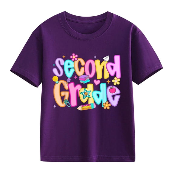 YunPes Boys & Girls Second Grade Graphic Print T-shirt Fashion Versatile Short Sleeve Tees Kids Back To School Casual Daily Tops