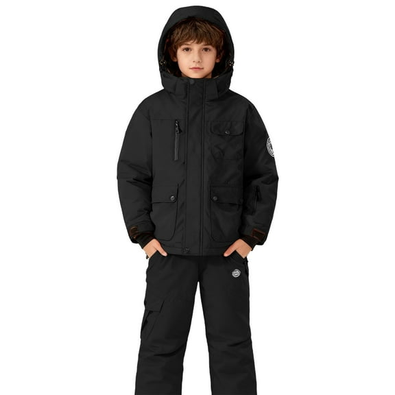 YunPes Boys Girls Snowsuit Winter Fashion Snow Bibs Snowboarding Clothes Teen Kids Waterproof Ski Suit Pants Hooded Jackets Sets