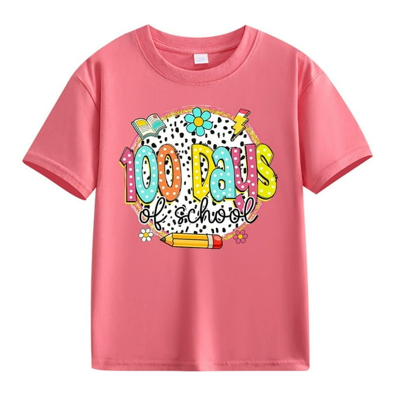 YunPes Boys Girls T-Shirt 100 Days of School Shirt Short Sleeve Round Neck Graphic Cartoon Print Cotton Short Shirt