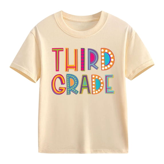 YunPes Boys Girls Third Grade T-shirt Colorful Letter Print Short Sleeve Tees Summer Fashion Preppy Clothes Back to School