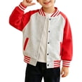 thumbnail image 1 of YunPes Boys Girls Varsity Jacket Snap Long Sleeve Baseball Outerwear with Striped Ribbed Cuff Fall Back to School Daily Jacket Coat, 1 of 5