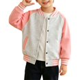 thumbnail image 1 of YunPes Boys Girls Varsity Jacket Snap Long Sleeve Baseball Outerwear with Striped Ribbed Cuff Fall Back to School Daily Jacket Coat, 1 of 5