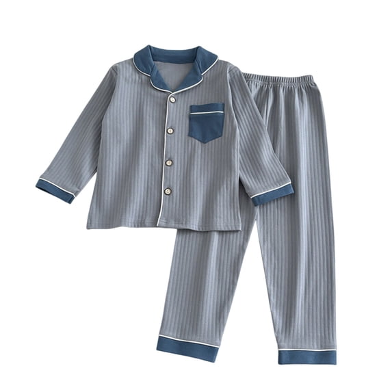 YunPes Boys Ribbed Loungewear Set Notch Collar Long Sleeve Shirts + Loose Fit Pants Kids Spring/Fall Soft Textured Outfits