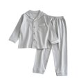 thumbnail image 1 of YunPes Boys Ribbed Loungewear Set Notch Collar Long Sleeve Shirts + Loose Fit Pants Kids Spring/Fall Soft Textured Outfits, 1 of 5