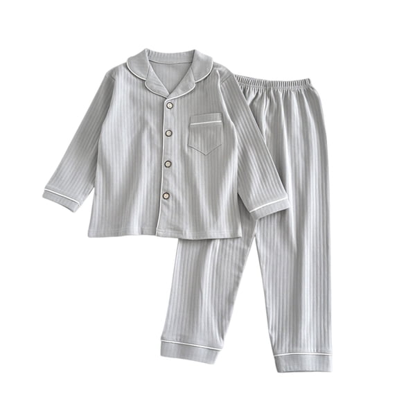 YunPes Boys Ribbed Loungewear Set Notch Collar Long Sleeve Shirts + Loose Fit Pants Kids Spring/Fall Soft Textured Outfits