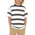 thumbnail image 1 of YunPes Boys Short Sleeve Striped T-shirt Crew Neck Drop Shoulder Tees Tops Summer Kids Baggy Casual Streetwear 3-14 Years, 1 of 7