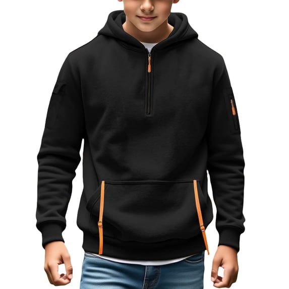 YunPes Boys' Solid Color Casual Long Sleeved Sweatshirt Jacket for Autumn and Winter Boy Small Hoodie