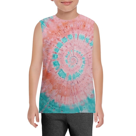 YunPes Boys Tank Tops Sleeveless Crewneck T-shirt Fashion Gradient Tie Dye Athletic Undershirts Summer Kids Quick Dry Sweatshirt Tops