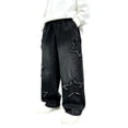 thumbnail image 1 of YunPes Boys Trendy Baggy Denim Pants Frayed Star Patch Wide Leg Jeans Vintage Y2K Casual Trousers Teen Harajuku Grunge Jeans, 1 of 6