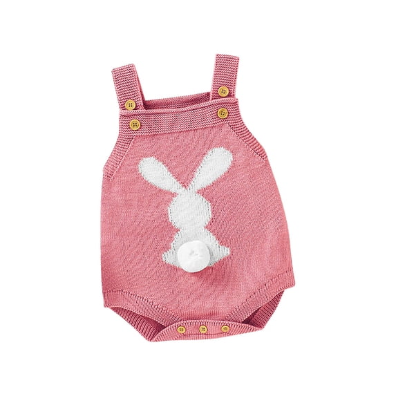YunPes Boys and Girls 3D Bunny Tail Decoration Suspenders Knitted Romper Children's Easter Wear Boys Snap up Rompers