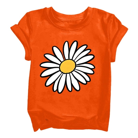 YunPes Cap Sleeve T-shirts for Girls Daisy Print Crewneck Blouse Tee Kids Casual Loose Fit Pullover Summer Tops for 2-13Y