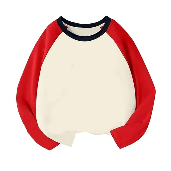 YunPes Children's Color Blocked Long Sleeved Pure Cotton Plug In T Shirt Top Long Sleeve Tee