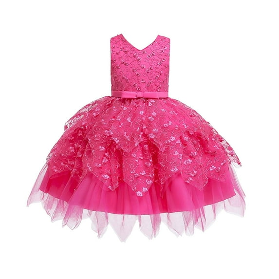 YunPes Children's Evening Dress Children's Performance Tulle Dress Flower Sleeveless Dress Birthday 5 Year Clothes