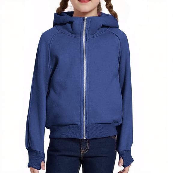 YunPes Children's Girls Turtleneck Hooded Sweatshirt with Thumb Holes Comfortable Casual Solid Color 4-12 Years Old Kids