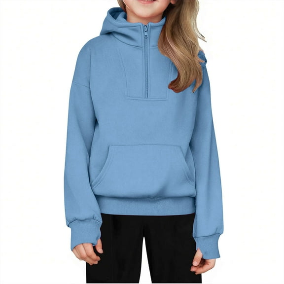 YunPes Children's Hooded Sweatshirt Half Zip Sweatshirt Quarter Zip Hooded Sweatshirt Autumn Clothes Suitable for Girls