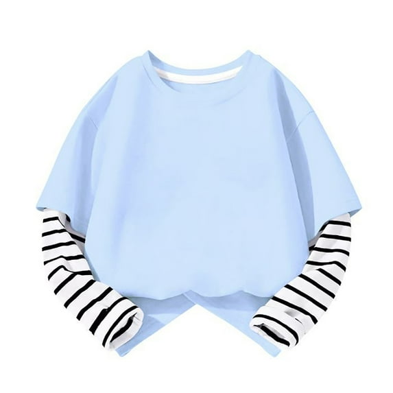 YunPes Children's Striped Patchwork Long Sleeved Two Piece Solid Color Top Tops Baby Girl
