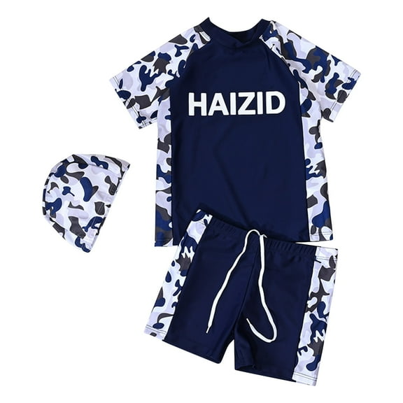 YunPes Children's Swimming Swimsuit Summer Swimsuit Short Sleeved Split Swimsuit Swimming Cap Three Piece Set Boy Swim Suit Size 14