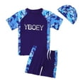 thumbnail image 1 of YunPes Children's Swimming Swimsuit Summer Swimsuit Short Sleeved Split Swimsuit Swimming Cap Three Piece Set Boy Swim Suit Size 14, 1 of 9