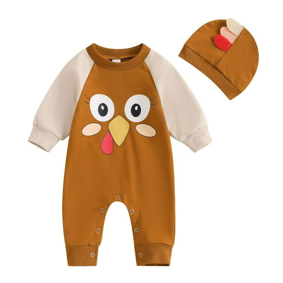 YunPes Children's Thanksgiving Turkey Dress Up Cute Casual Home Suit Long Sleeve Onsies0-3 Months