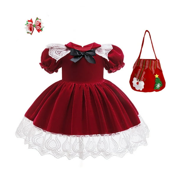 YunPes Christmas 3 Piece Outfit for Baby Girls Cute Bowknot Ruffle Lace Princess Dress Casual Cozy Holiday Party Clothes Set