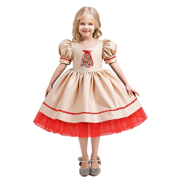 YunPes Christmas Dress for Baby Girls Cute Xmas Puff Sleeve One Piece Tulle Dress Cozy Light Holiday Party Clothes Set