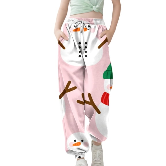 YunPes Christmas Pants High Waisted Baggy 2025 Bottom Sweatpants Gym Jogger Holiday Petite Pants Girls Size 6