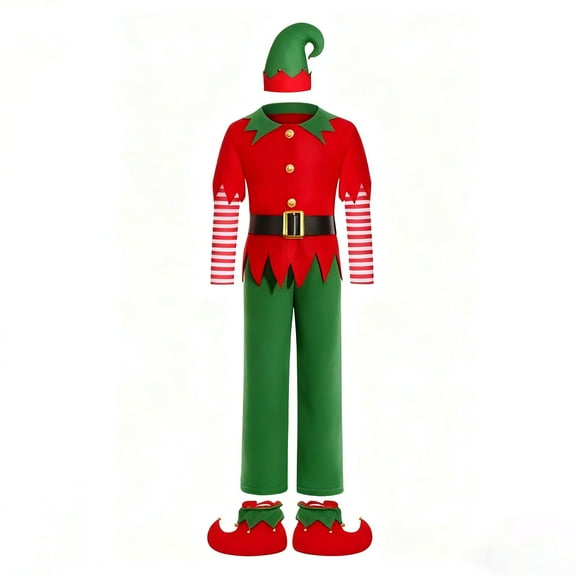 YunPes Christmas Set for Kids Santa Dress up Outfits Long Sleeve Tops & Pants with Cute Hat and Shoes Boys Girls Xmas Festive Suits