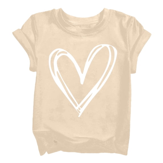 YunPes Cute Heart Print Shirt Casual Loose Fit Short Sleeve Summer Streetwear Sports Top Valentine's Day Basic Toddler Undershirt