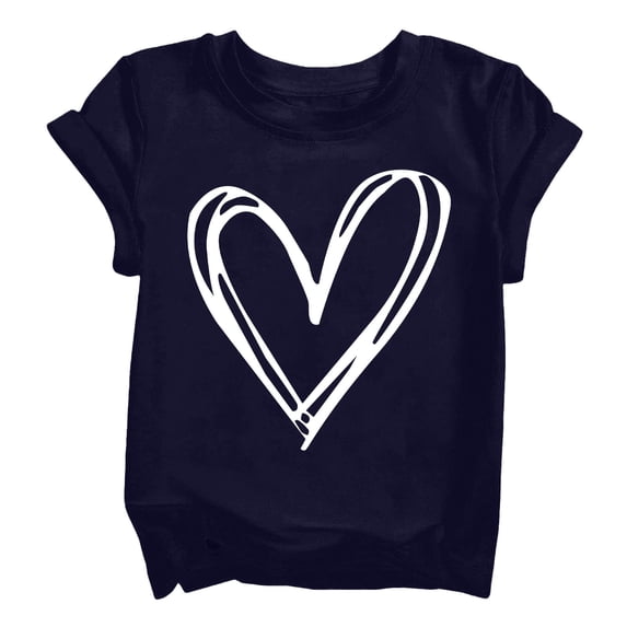 YunPes Cute Heart Print Shirt Casual Loose Fit Short Sleeve Summer Streetwear Sports Top Valentine's Day Basic Toddler Undershirt