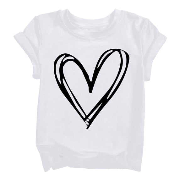 YunPes Cute Heart Print Shirt Casual Loose Fit Short Sleeve Summer Streetwear Sports Top Valentine's Day Basic Toddler Undershirt
