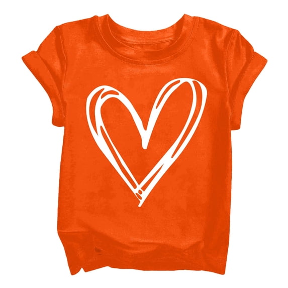 YunPes Cute Heart Print Shirt Casual Loose Fit Short Sleeve Summer Streetwear Sports Top Valentine's Day Basic Toddler Undershirt
