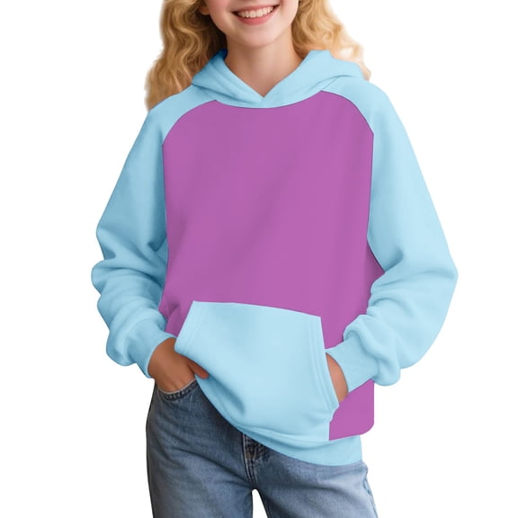 YunPes Cute Hoodies for Teen Girls Long Sleeve Oversized Sweatshirts Kids Y2K Color Block Pullover Casual Comfy Streetwear Tops